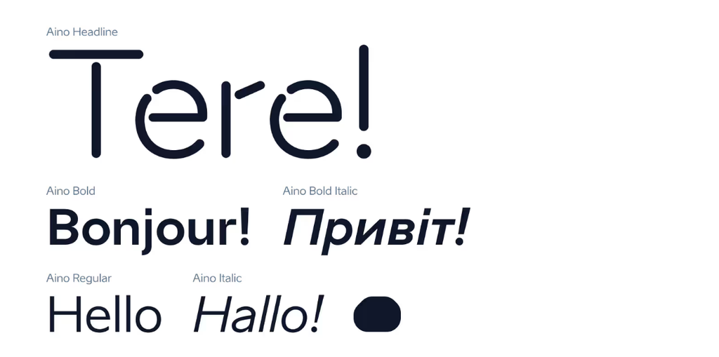 Aino kirjatüübi näidis: lõiked Headline, Regular, Italic, Bold ja Bold Italic